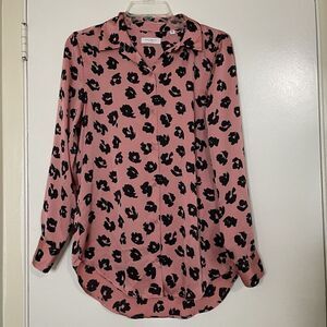 EQUIPMENT pink black floral long sleeve button down blouse size small